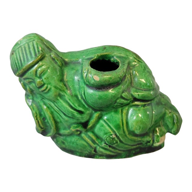 Late Qing Green-Glazed “Drunken Immortal” Ceramic Water Dropper For Sale