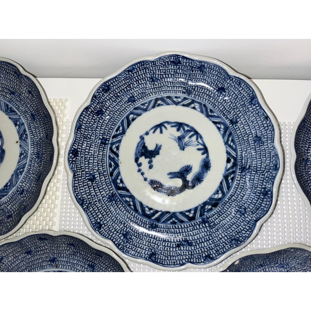 Blue Antique Blue and White Plates - Set of 11 - Scalloped Edge - 8.25" Round - End Edo or Beginning Meiji Period For Sale - Image 8 of 18