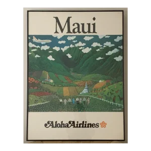 Vintage Maui Aloha Airlines Guy Buffet Poster Print Hawaii, Framed
