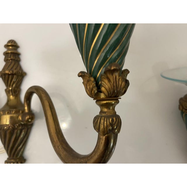Forest Green Bronze Ceramic Sconces, 1950s, Set of 2 For Sale - Image 8 of 10