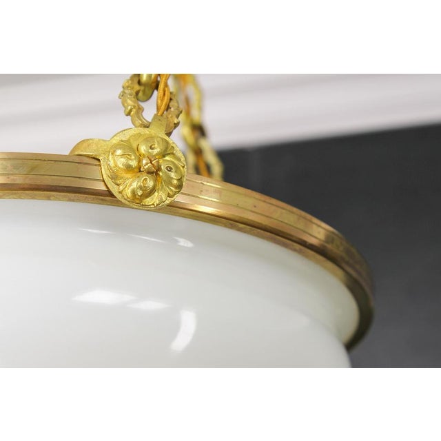 French White Glass, Brass and Bronze Pendant Chandelier, 1920s For Sale - Image 12 of 18