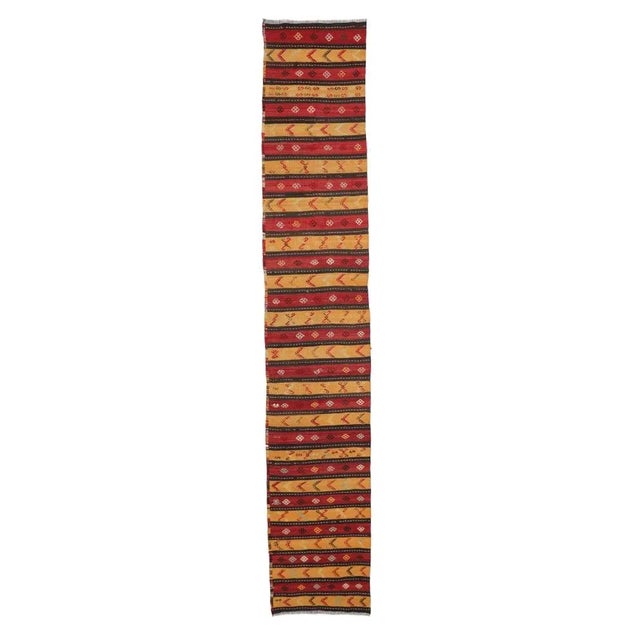 Textile Mid 20th Century Vintage Striped Turkish Kilim Runner For Sale - Image 7 of 7