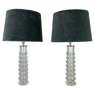 Mid-Century Crystal Lamps by Carl Fagerlund for Orrefors Sweden, 1970s, Set of 2 For Sale