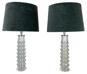 Mid-Century Crystal Lamps by Carl Fagerlund for Orrefors Sweden, 1970s, Set of 2