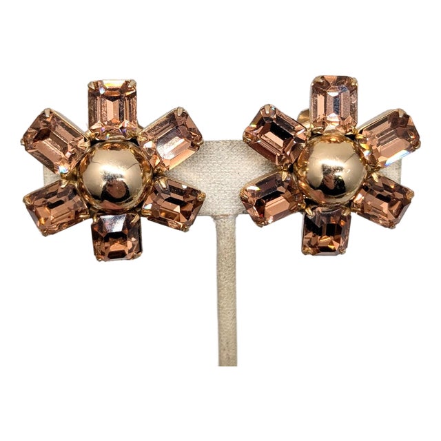 Vintage 1960s Signed Napier Goldtone Faux-Topaz Clip Earrings-2 Pieces For Sale