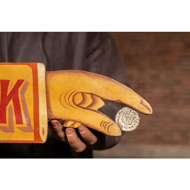 Wood Antique Directional Trade Sign for Coin-Op Machine For Sale - Image 7 of 7