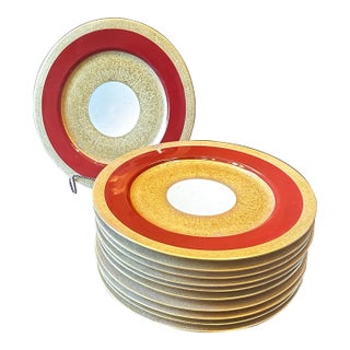 Victorian Set of 11 Limoges Dinner Plates Gold and Maroon For Sale