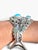 Turquoise 1980s Harry B. Yazzie Navajo Sterling Silver & Turquoise Floral Cuff Bracelet For Sale - Image 8 of 10
