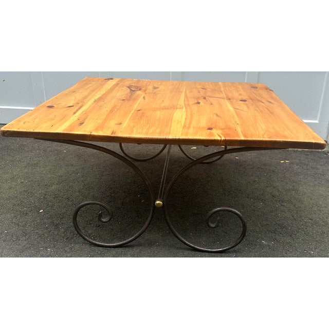 Pinewood Table With Black Metal Frame and Gold Accents For Sale - Image 4 of 5