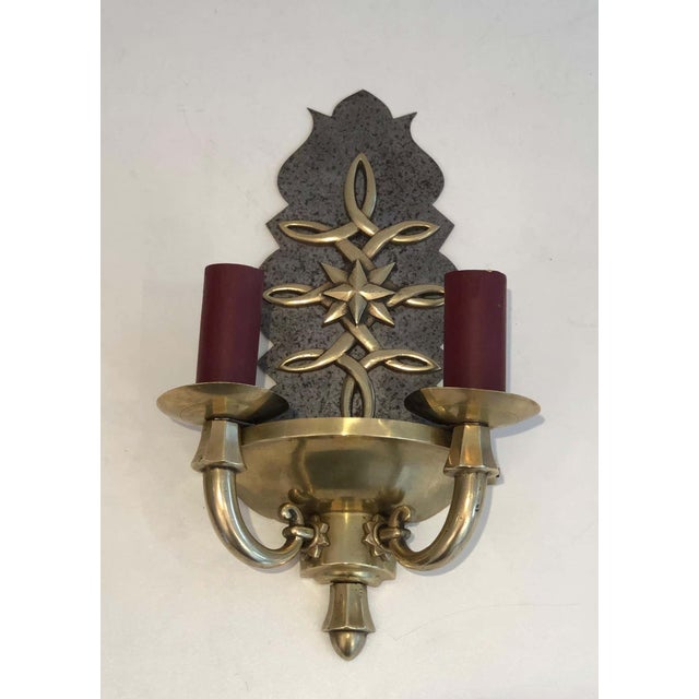 Art Deco Steel and Brass Wall Lights in the Style of Jules Leleu - A Pair For Sale - Image 6 of 13