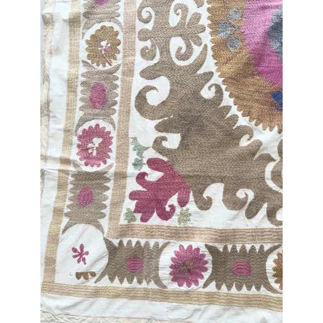 Suzani Tapestry - Red Tashkent Embroidery 4' X 4'4'' For Sale - Image 4 of 9