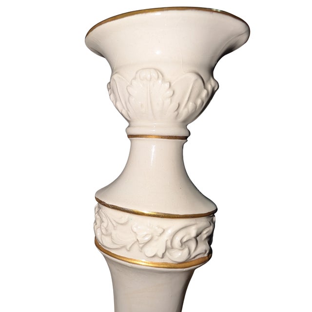 Ceramic Pair of Vintage Italian Capodimonte-Style Porcelain Candlesticks, Gilt Trim, 10" For Sale - Image 7 of 15