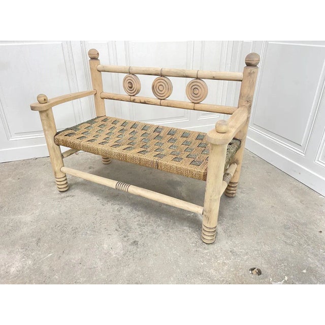 1950s Two-Tone Bench in Woven Rope, 1950s For Sale - Image 5 of 5