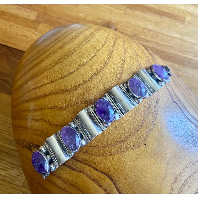 1980s Amethyst + Sterling Silver Link Bracelet For Sale - Image 5 of 12