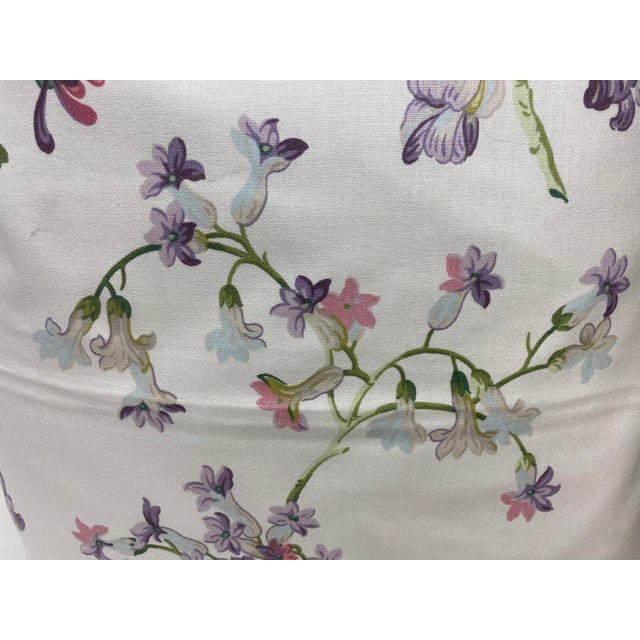 Pair of 22" Square Pillows Decorated With a Delicate Purple & Pink Floral Pattern - Made in Uk. For Sale - Image 9 of 13