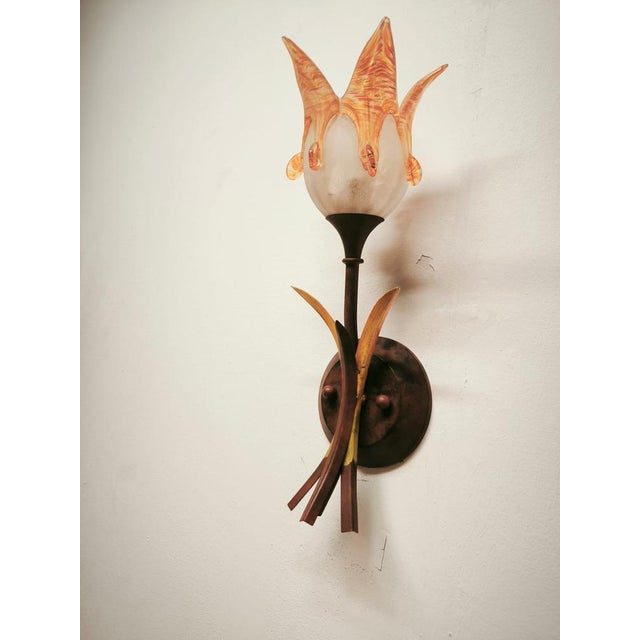 Iron Wall Lamp with Murano Glass Shade, 1980s For Sale - Image 10 of 16