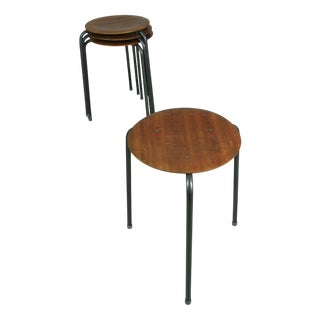 Vintage Danish Teak and Aluminum Stools, 1960, Set of 6 For Sale