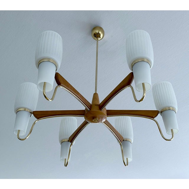 Large Scandinavian Style Pendant Light in Glass and Teak from Temde, 1960s For Sale - Image 4 of 18