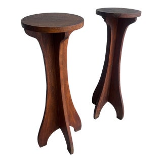Arts & Crafts Wooden Pedestal Stands, France, 1920, Set of 2 For Sale