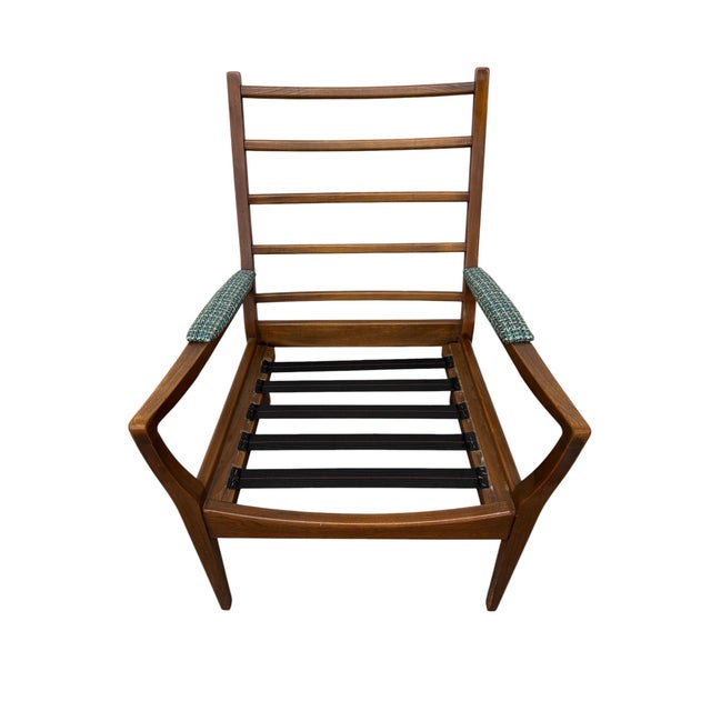 Light Green Mid-Century Danish Modern Teak Ladder Back Arm Chair - Restored! For Sale - Image 8 of 8