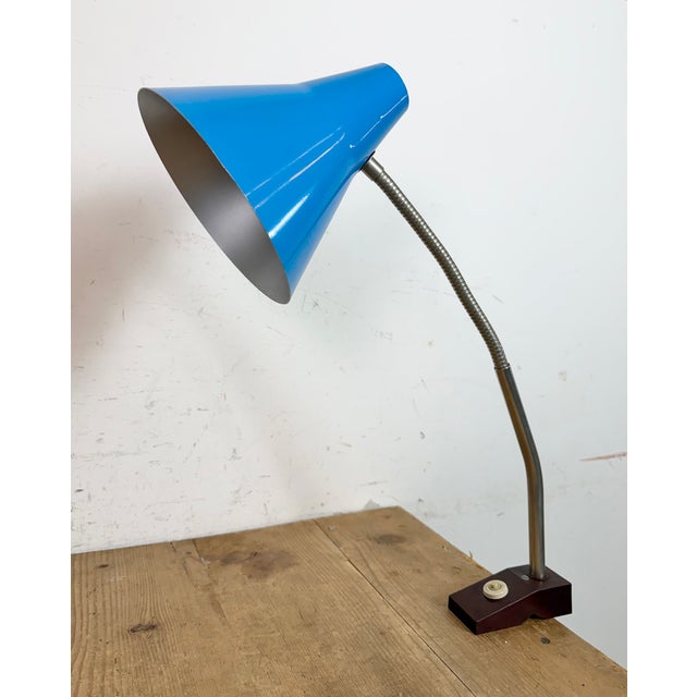 Mid-Century Modern Industrial German Blue Workshop Table Lamp from Reif Dresden, 1960s For Sale - Image 3 of 18