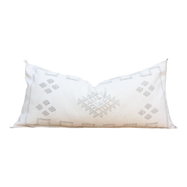Pale White Diamond Oversized Lumbar Moroccan Pillow For Sale