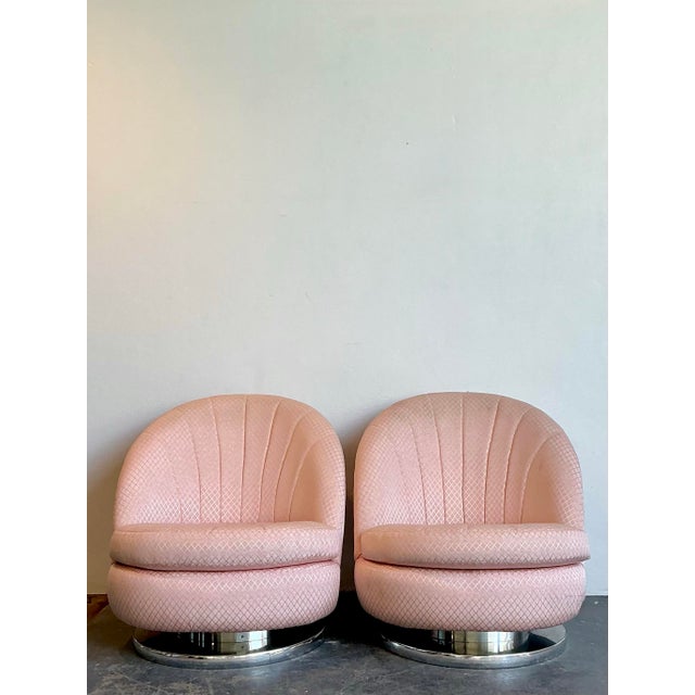 Metal Vintage Milo Baughman for Thayer Coggin Swivel Rocker Chairs - A Pair For Sale - Image 7 of 12