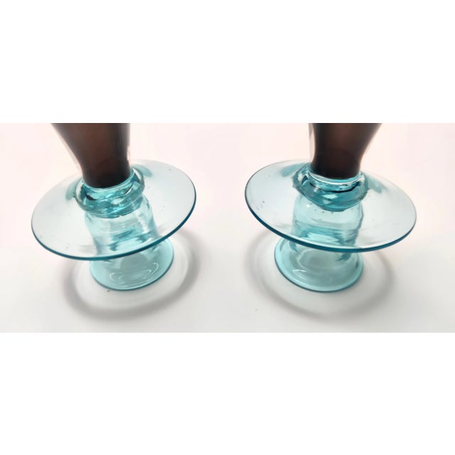 Vintage Italian Candleholders in Brown and Aquamarine Murano Glass, 1980s, Set of 2 For Sale - Image 9 of 13