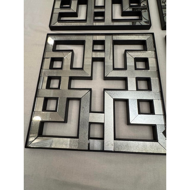 Metal Vintage Hollywood Regency Fretwork Geometric Wall Mirrors, Set of 4 For Sale - Image 7 of 14