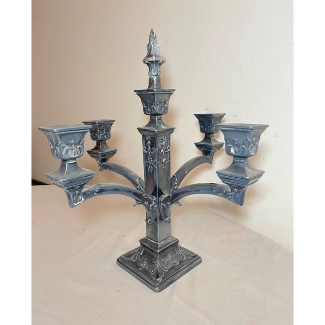 1920s Antique Ornate 5 Branch Silver-Plate w.b. Candlestick Candelabra Centerpiece For Sale - Image 5 of 10