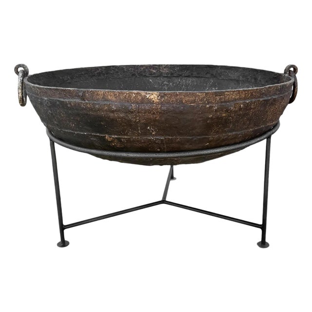 Vintage Iron Kadai Fire Bowl For Sale
