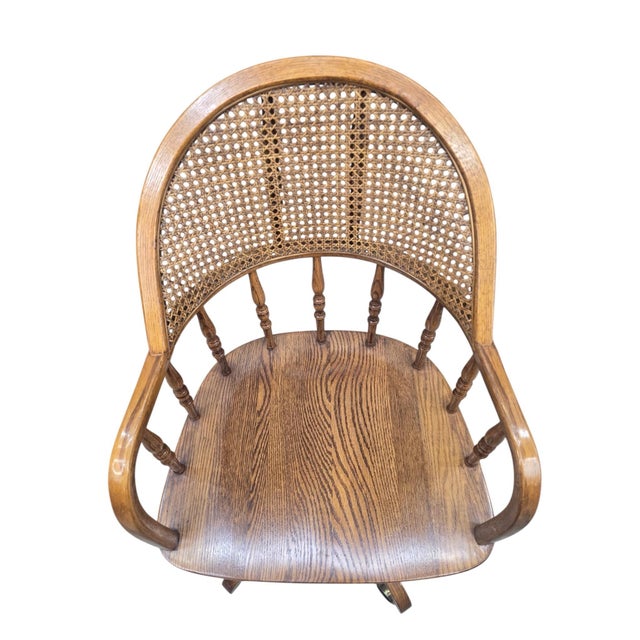 Vintage Cane Back Swivel Captain’s Desk Chairs by Min-Lee – Pair For Sale - Image 9 of 12
