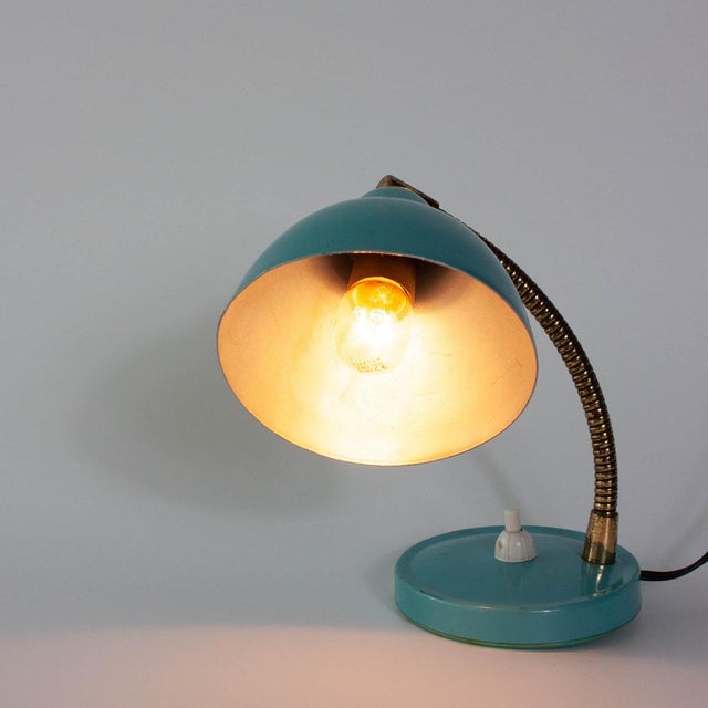 Metal Mid-Century Italian Blue Cocotte Table Lamp with Brass Goose Neck, 1950s For Sale - Image 7 of 16