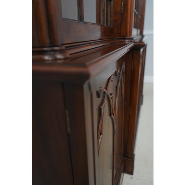 John Widdicomb Vintage Large Walnut Gothic Design Breakfront Display Bookcase For Sale - Image 16 of 18