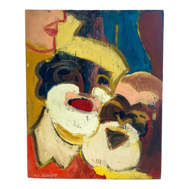 1970s Contemporary Abstract Face Mask Oil Painting by Molly Schiff For Sale