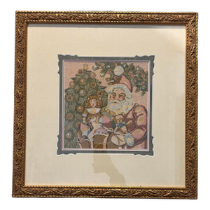 1980s Old Fashioned Santa With Toys and Christmas Tree Tapestry Print, Framed