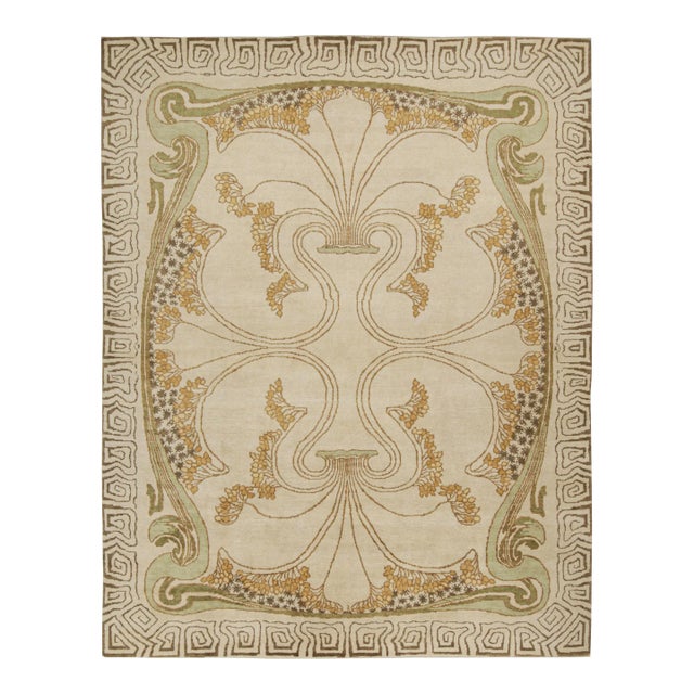 Rug & Kilim’s French Style Art Deco rug in Cream & Gold Geometric Patterns - 10x14 For Sale
