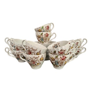 Staffordshire Bouquet Johnson Bro. Teacups & Saucers - Set of 30 For Sale