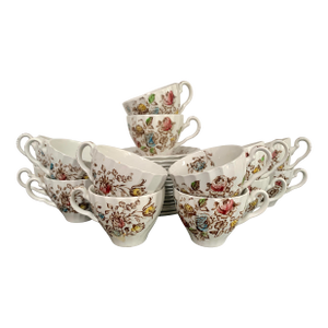 Vintage Staffordshire Bouquet Johnson Bro. Teacups & Saucers - Set of 30
