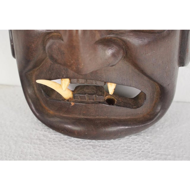 Pair of Vintage Japanese Hand Carved Wooden Masks For Sale - Image 4 of 11