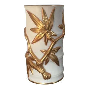 Antique 19th Century Royal Worcester Aesthetic Movement Cylinder Bamboo Vase