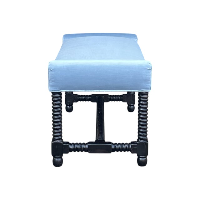 1970s Jacobean Revival Barley Twist Velvet Upholstered Bench For Sale In Los Angeles - Image 6 of 11