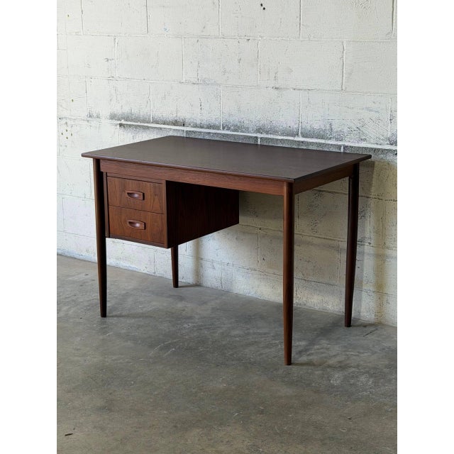 Teak Two-Drawer Rectangular Writing Desk With Tapered Legs Danish Mid-Century Modern For Sale In Los Angeles - Image 6 of 10