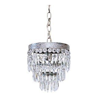 Vintage Silver Crystal Basket Chandelier With a-Chain and Crystal Ball Drop For Sale