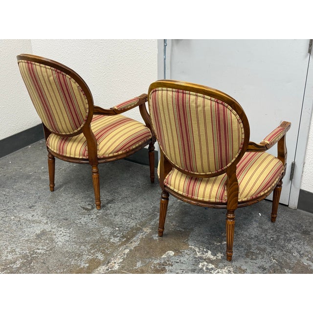 2000 - 2009 Ethan Allen Francesca French Louis XVI Upholstered Armchairs, Pair For Sale - Image 5 of 12