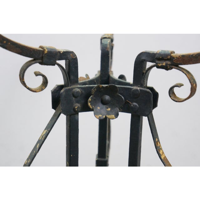 Late 19th Century Antique Victorian Art Nouveau Scrolled Wrought Iron Tripod Garden Plant Stand For Sale - Image 5 of 16