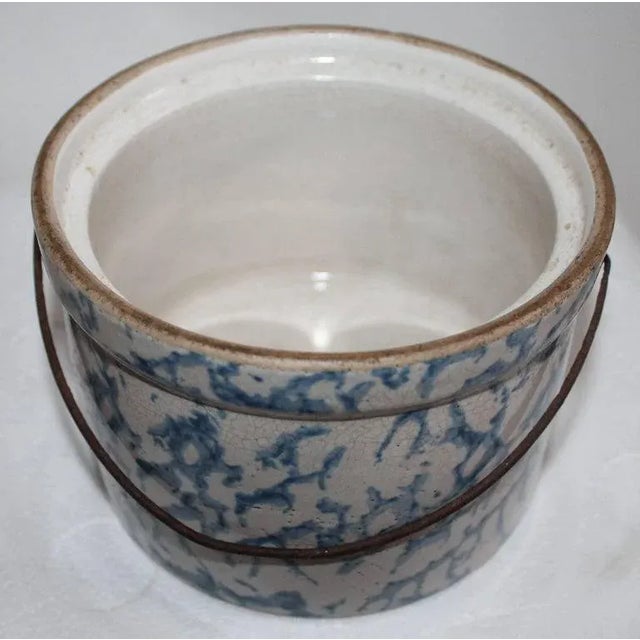 Metal 19th Century Spongeware Salt Crock With Bail Handle For Sale - Image 7 of 8