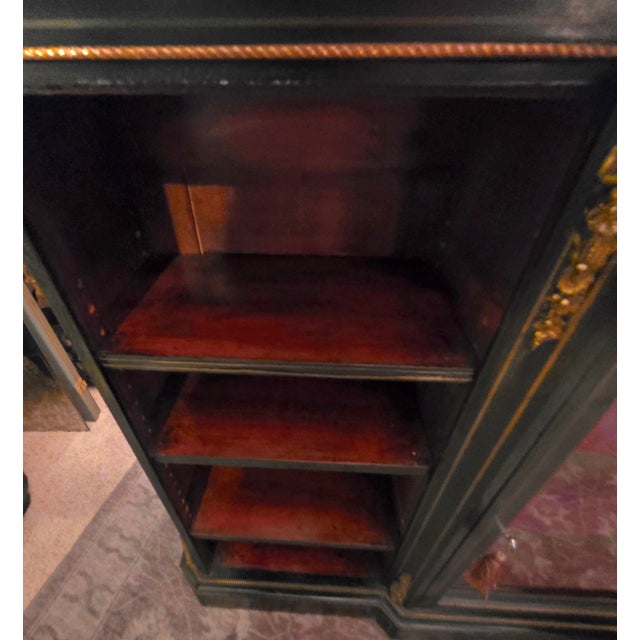 Wood Rare Victorian Ebonized Display Side Cabinet With Clear Glass Door, Gilt Caryatids & Edwards & Roberts Provenance, London, Circa 1870 For Sale - Image 7 of 14