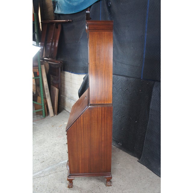 Wood Antique Maddox Chippendale Mahogany Serpentine Secretary Writing Desk Bookcase For Sale - Image 7 of 14