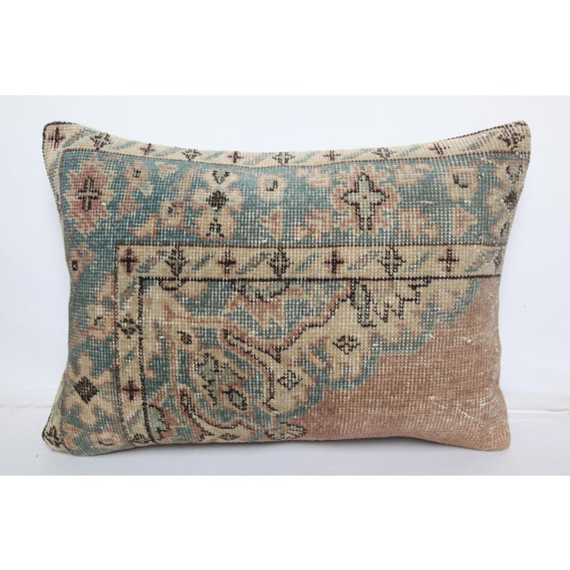 Textile HandKnotted Vintage Turkish Rug Pillow Cover -16'' X 24'' For Sale - Image 7 of 11